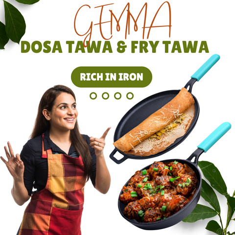 Cast Iron Dosa Tawa Plus Fry Pan Combo Pack of 2