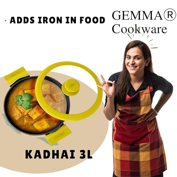 GEMMA Cookware Combo of 2,  Cast Iron Kadhai with Glass Lid and Roti Tawa