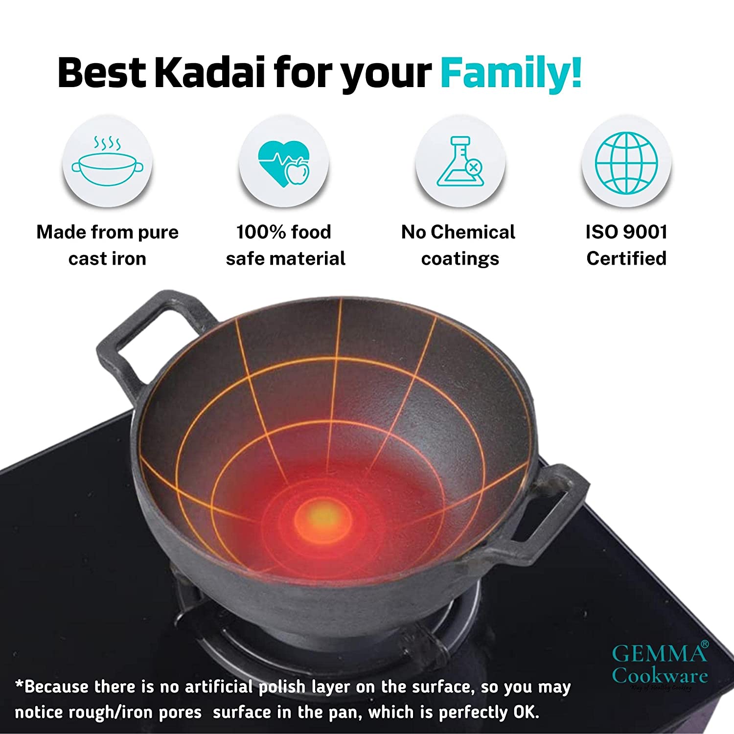Cast Iron Kadai/Kadhai for Cooking and deep Frying Cast-Iron Kadai 3.5 LTR