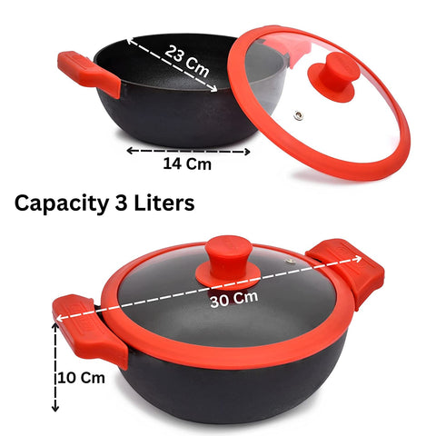 Cast Iron Kadai with Glass Lid 3L For Deep Frying cast Iron cookware Red