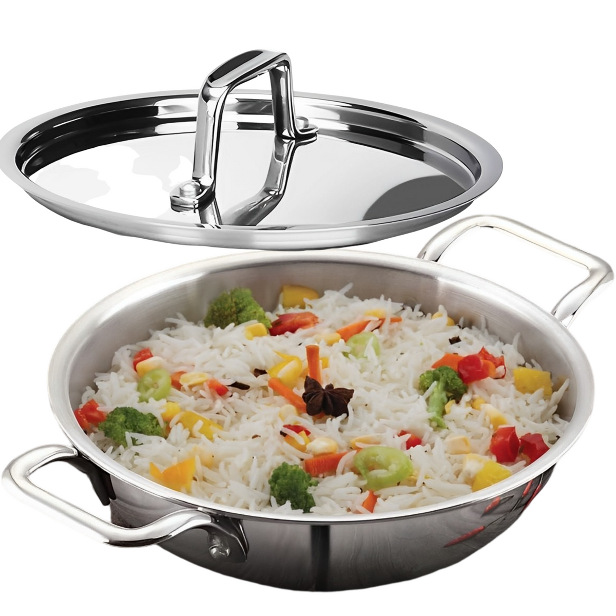 Triply Stainless Steel Non Stick kadai with lid 3.5 LTR with Heavy Bottom