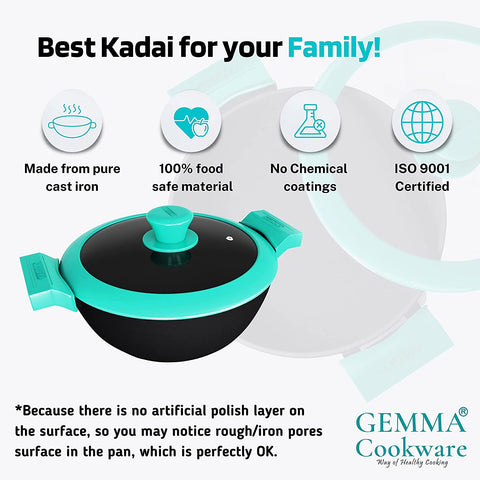 Cast Iron Kadai with Lid | Kadhai with Glass Lid for Cooking N Deep Frying